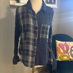 Treasure & Bond Blue and Green Plaid Button-Up Shirt